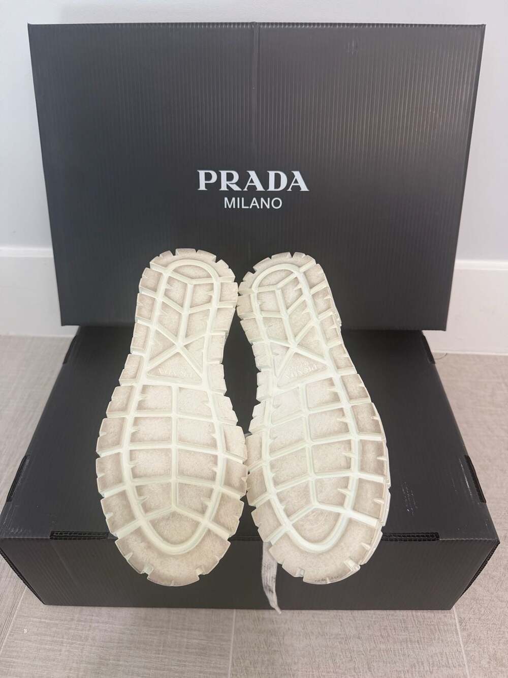 Prada Double Wheel Nylon Gabardine Low-Top Sneakers Black White - Picture 7 of 14